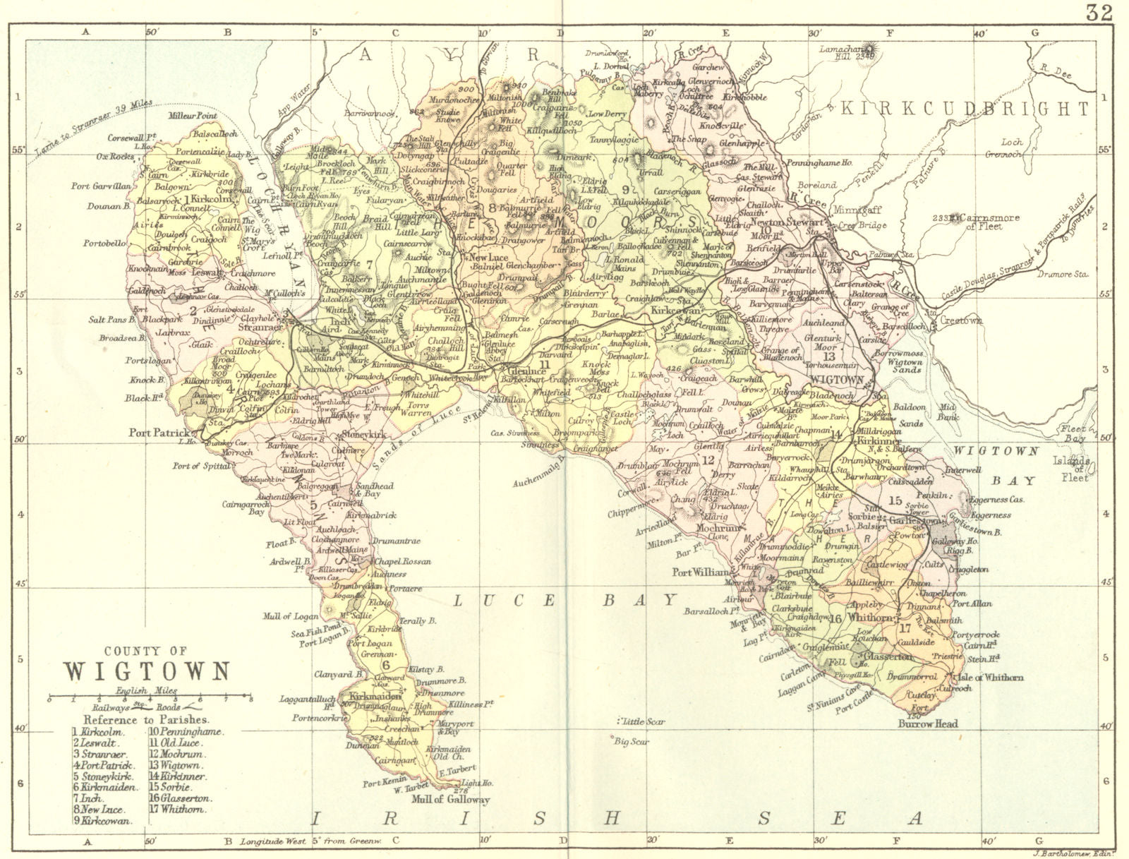 SCOTLAND. Wigtown. Wigtownshire. Philip 1891 old antique map plan chart